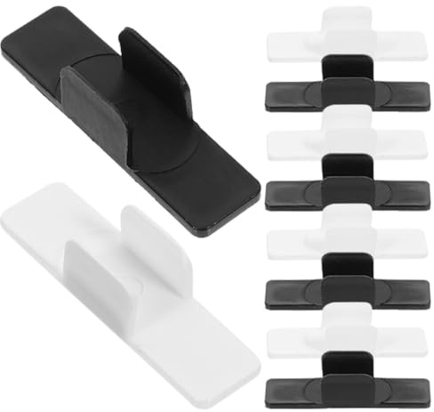 VILLCASE 10pcs Self-adhesive Plastic Pen Holder Clips, Portable Whiteboard Pencil Clips with Sponge Base, Black and White, Adhesive Desk Organizer for Office and School Supplies
