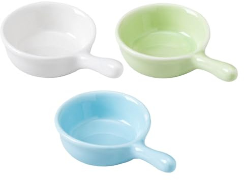 Amosfun 3 Cuencos de Cerámica con Asa para Hámsters y Mascotas Pequeñas, Fácil de Sostener y Evitar Derrames, Comedero Decorativo y Portátil para Alimentación Color Aleatorio