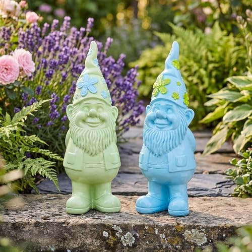 levandeo 2er Set Gartenzwerg H27cm Deko Figuren Wichtel Kunstharz Gartendeko Tischdeko Aufsteller Wohndeko Zwerg