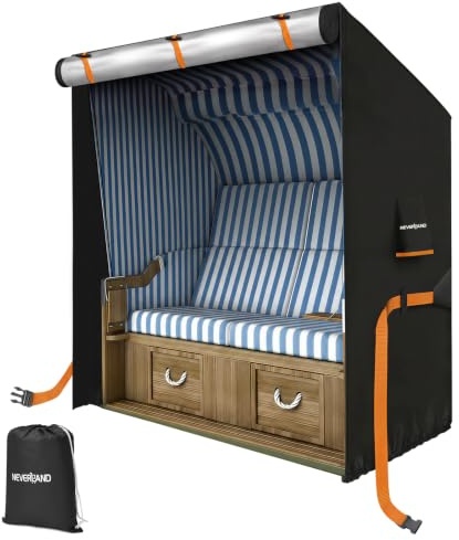 NEVERLAND Housse de protection pour fauteuil de plage - Résistante à l'hiver - 135 x 105 x 175 cm - Oxford 420D | Ouvertures d'aération anti-vent ; ceinture réglable ; fermeture éclair ; boutons pour enrouler le devant ; imperméable