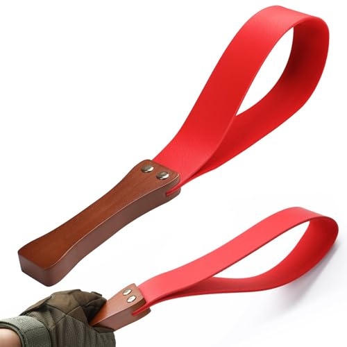 Pala de Culo de Cuero Genuino con Mango Madera Rojo Ideal para Roleplay BDSM, 19x2 pulg, Mango 7 pulg