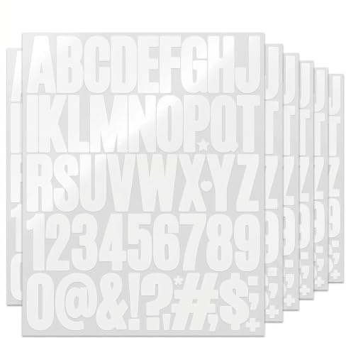 Zzsjkjzm 10 Blatt Buchstaben Aufkleber, wasserfeste Vinyl-Zahlen, 5 cm Zahlen Buchstaben Aufkleber, wetterfeste selbstklebende Buchstaben，Weiß
