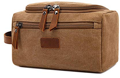 Neuleben Canvas Kulturtasche Kosmetiktasche Vintage Kulturbeutel mit Tragegriff für Damen Herren (Braun)