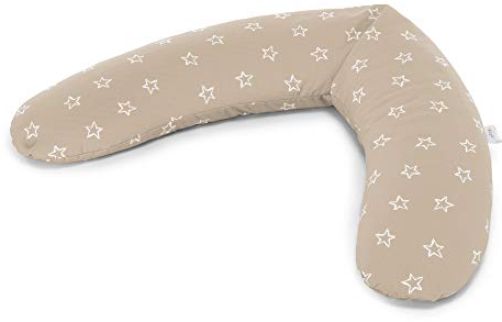 Theraline Dodo Schwangerschafts- & Stillkissen | gefüllt mit Perlen | inkl. Außenbezug Sterne Cappuccino| 170 cm
