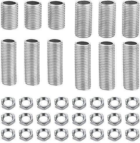 Carkio Lot de 36 raccords de tuyau de lampe avec embouts M10 de 2 cm, 3 cm, 4 cm, 5 cm de longueur et écrous M10 plaqués zinc