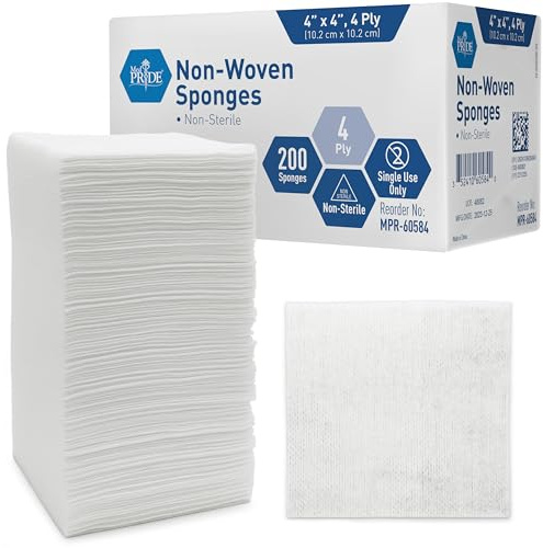 MED PRIDE Non-Woven Non-Sterile Surgical Sponges 200 Pack, 4in X 4in 4-Ply Gauze Pads for First Aid Wound Care