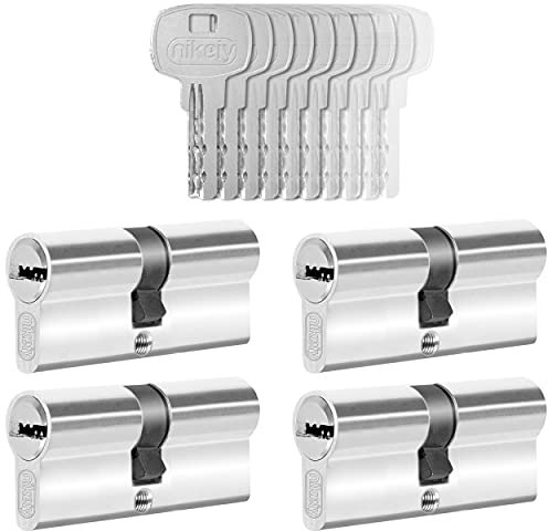 GERCAR Juego de 4 cilindros de cerradura con cierre uniforme, 4 cilindros de perfil 30/30, incluye 20 llaves de 60 mm, cerradura de doble cilindro, cierre uniforme, juego de 4 unidades