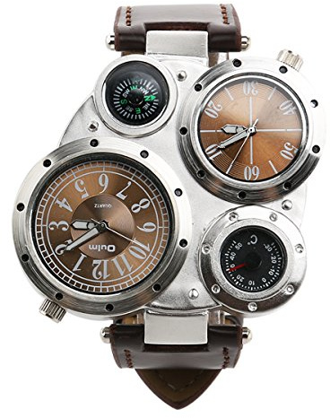 VILLCASE Oulm 9145 Retro Style Herren Dual Time Zones Quarz Armbanduhr mit PU- Band/ Kompass/ ( )