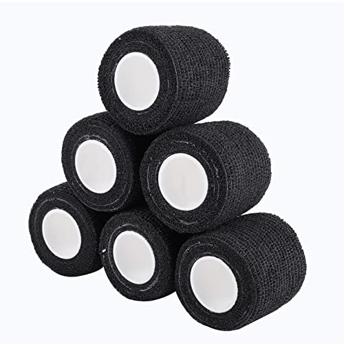 6 Rolls Self Adherent Cohesive Bandages, 5 cm x 4.5 m Non-Woven Cohesive Wrap Uses Include Wrist & Finger Tape Vet Tape Medical Tape Football Sock Tape Sports Tape, Black | Non-Woven Material, Wrist And Finger Tape, Vet Tape, Football Sock Tape, Sports Use, for Gym, First Aid Kits, Pets, Training