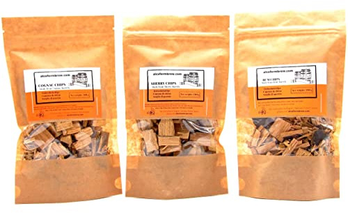 Eichenspäne-Set - 3 Packungen – Cognac + Sherry + Rum | Eichenholzchips | Alterung des Alkohols | Alterung von Getränke