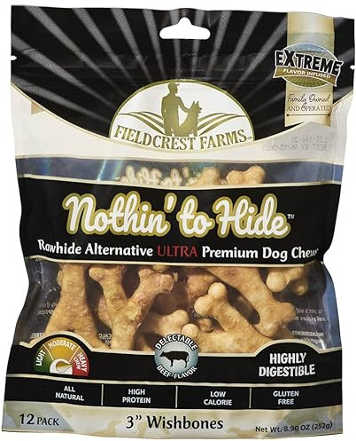 Fieldcrest Farms Nothing to Hide Natural Rawhide Alternative 3'' Wish Bones for Dogs - Digestible Rawhide Free Dog Chews Long Lasting - Bones for Small Dogs - Great for Dental Health 12 Bones