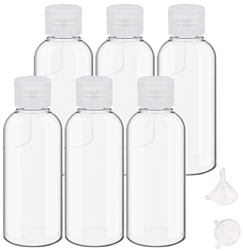 6 Pièces Flacons Vide de Voyage, 100ml Bouteilles Voyage en Plastique vides avec 2 Petits entonnoirs, Vides Petit Flacon Transparent pour cosmétiques,Lotion,shampoing etc