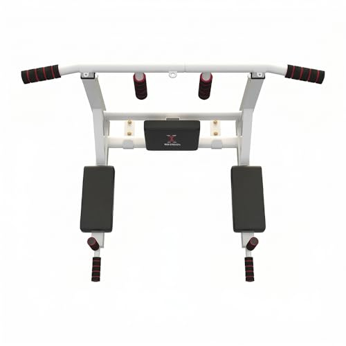 MAXSTRENGTH Multifunktionale Klimmzugstange zur Wandmontage, Dip-Station für den Innenbereich, Heim-Fitness-Workout, Trainingsgerät, Fitness, Dip-Ständer, Übungsunterstützung (Weiß)