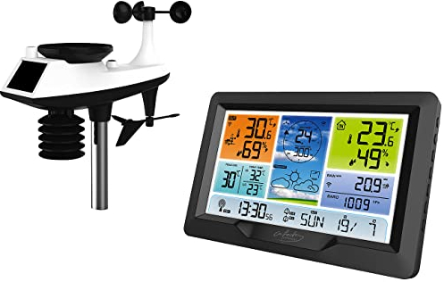 infactory große Wetterstation XXL: Funk-Wetterstation mit XL-Farbdisplay, Außensensor und Wecker (XXL-Display, Wand, Digitale Wanduhr)