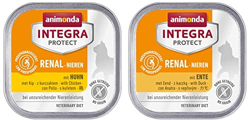 animonda Integra Protect Nieren Katzen, Nassfutter bei Niereninsuffizienz, mit Huhn, 16 x 100 g & Nieren Katzen, Nassfutter bei Niereninsuffizienz, mit Ente, 16 x 100 g