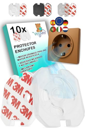 VegMai® [10 Stück] Steckdosen kindersicherung mit Drehmechanismus und 3M Klebeband Ideal für Babys, Kinder und Kleinkinder zu Hause. Schuko Europäischer Stecker Farbe (TRANSPARENT)
