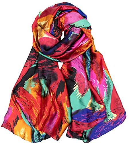 Bestshe Silk Feeling Long Scarf Fashion Floral Large Scarf Satin Shawl Wraps for Women with Gift Packed
