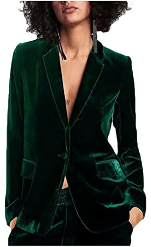Abito formale da donna in velluto, con risvolto a punta, vestito professionale da lavoro per ufficio, Verde scuro, XXL