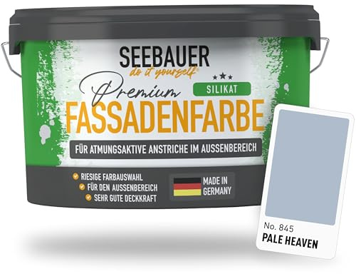 SEEBAUER diy Silikat-Fassadenfarbe Blau 10L für Außen (No. 845 Pale Heaven) Atmungsaktive Mineralfarbe für Fassaden - Geeignet für Putz, Mauerwerk und Beton