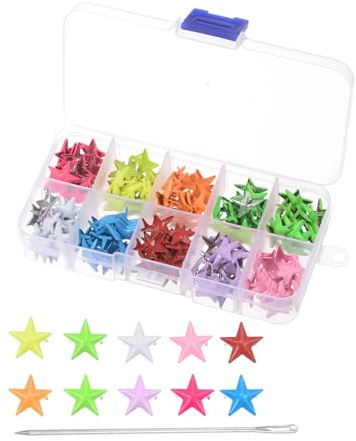 uxcell 150PCS Metal Star Studs Claw 5-Claw Multicolor Hand Pressed Punk Studs Claw Beads Rivets Studs Cap Nail Head with Large Eye Needles for DIY Leather Clothing Bag Shoes
