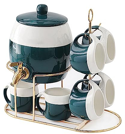 Dispenser Per Bevande in Ceramica,Funny Party Dispenser Bevande Con Rubinetto,Caraffa in Vetro Per Bevande Calde E Fredde Con Supporto,Per Picnic All'aperto,Barbecue E Altro,6 cups,2.3L