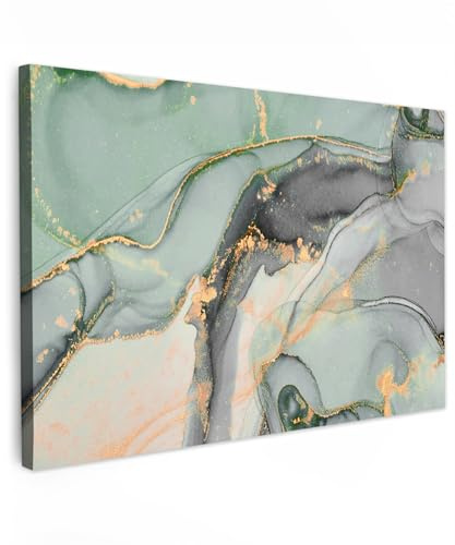 MuchoWow© Wandbilder Groß XXL Schlafzimmer Home Deko Wohnung Bild | 120x80 cm - Wohnzimmer Fotoleinwand Wand Bilder Leinwand Wall Decor Gold - Marmor - Grün - Luxe - Glitzer - Marmoroptik