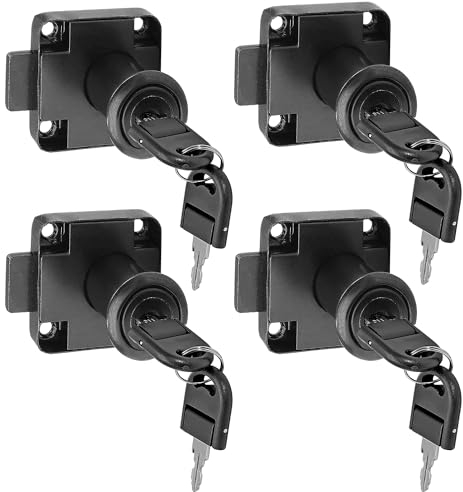 ZiYuya 4pcs Nockenschloss mit Schlüsseln gleich, Sicherheitsschrank Schließfächer Schloss Möbel Türschloss Briefkasten Sperre Kommode Schloss Schließfach für Haushalt Büro Schwarz