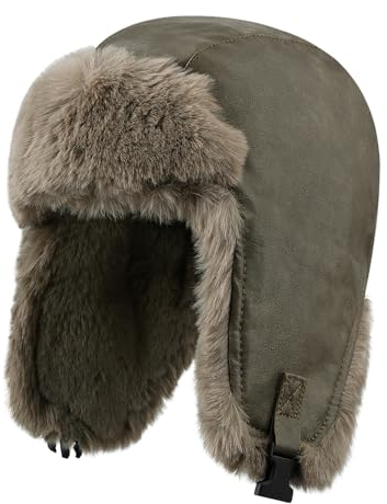 CLAPE Wasserdicht Wintermütze mit Ohrenklappen Retro Kunstleder Trappermütze Winddicht Fliegermütze Pelzmütze Warme Kunstfell Pilotenmütze
