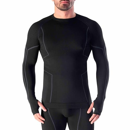 Risalti Maglia Termica Uomo Manica Lunga Merino Tech - Maglie Termiche a Compressione in Lana Merino, Intimo Termico Invernale, Termica Senza Cuciture - Made in Italy