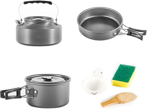 GAUDIO Gavetta Scout, con Pentola e Bollitore, Pentole Campeggio, Set da Cucina Portatile per Zaino in Spalla, Kit Campeggioa Pentole Leggere