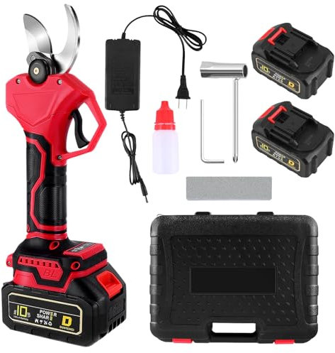 Tijeras de Podar Eléctricas, Tijeras de Podar con Baterías 2x3000mAh, Tijeras de Poda de 40 mm con Display, Tijeras de Podar con Motor Brushless para Jardinería
