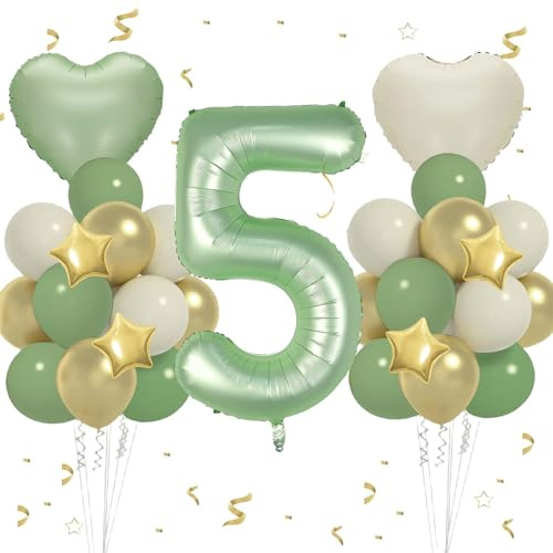 Ballon Anniversaire 5 Ans Vert avocat, VUCDXOP 13pcs Ensemble ballon d'anniversaire avec grand Foil ballon numéro 5, 101cm Ballons de Baudruche, Ballon 5 an Deco Birthday Vole Grâce à l'Hèlium