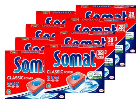 Somat Classic Power Spülmaschinen Tabs 224 (8x28 Tabs), Geschirrspül Tabs mit Fettlösekraft für kraftvolle Reinigung, Spültabs für strahlend sauberes Geschirr sogar bei niedrigen Temperaturen