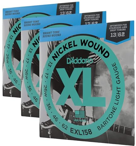 D'Addario E Gitarren Saiten | Gitarrensaiten E Gitarre | E Gitarre Saiten | Electric Guitar Strings | EXL158 Saitensatz Gitarre Baritone-Light 013' - 062' (Packung mit 3)