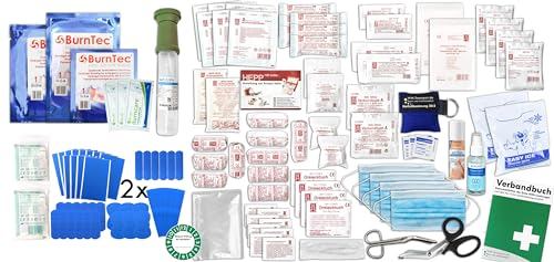 Erste Hilfe SET GASTRO DIN 13169 PLUS 4 für größere Betriebe INKL. Augenspülung + Kühlgel + detektierbare Pflaster + Hydrogelverbände & Beatmungshilfe, Hygiene-Gel + Sprühpflaster