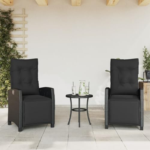 SECOLI 2X Gartenstuhl Hochlehner Verstellbar Gartenstühle hochlehner Rattansessel Outdoor Gartenmöbel Stühle Gartenmöbel Set mit 2 Sessel-Schwarz-2-2 STK mit Fußteil