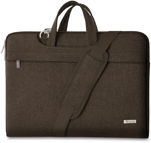 Voova Laptoptasche Tasche 15 15,6 16 Zoll Notebook Schultertasche Umhängetasche Tragetasche Notebooktasche leicht mit Versteckbarer Griff für Laptop 15.6 Braun