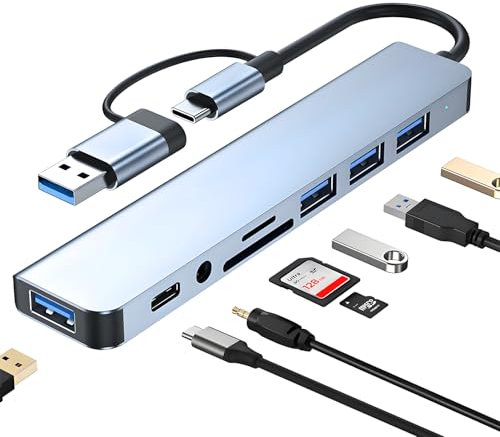 Oblinple Hub USB C 8 en 2, USB 3.0 Multiport avec Lecteur de Carte SD TF, Ports USB C, Ports Audio 3,5 mm, Adaptateur Multi Port Type C, Port USB Multiple pour PC MacBook Air Pro Galaxy iPad, etc