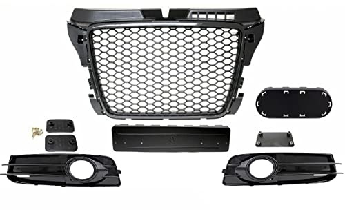 Set Wabengrill + Stoßstangengitter hochglanz Schwarz kompatibel für Audi A3 8P Facelift S-Line ab 2008-2012 DM Autoteile 4041