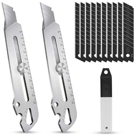2 Pack Schweres Mehrzweck Gebrauchsmesser, Einziehbarer Kistenschneider mit 10 Austauschbaren Klingen,Cuttermesser für Büro, Zuhause und Schule