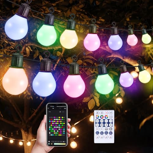 Guirlande Lumineuse Exterieure, Aomdom 50 LED Guirlande Guinguette Exterieur 30M avec Télécommande et App, 16 Millions de Couleurs et 50 Modes de Scène, Guirlande Exterieur étanche IP68 avec Minuterie