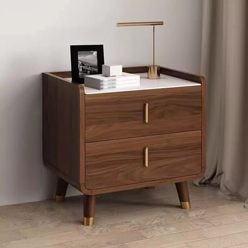 Nachttisch aus Massivholz mit Tischplatte aus Schiefer, Nachttisch mit Schublade, Beistelltisch, für Telefontisch, Esszimmer, Wohnzimmer, Küche, Schlafzimmer, Sofaseite, Büro, Couchtisch, 50