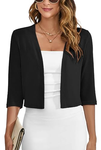 Heymoments Cardigan for Women 3/4 Sleeve Shrug for Dress, Black, Large