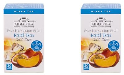 Ahmad Tea Peach & Passion Fruit Cold Brew | Black Tea - 20 Teabag Sachets (Pack of 2)