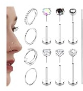 ADRAMATA Nose Rings Nose Studs Surgical Steel Nose Piercing Hoop Threadless Push in Labret Piercing Medusa Lip Piercing Flat Back Cartilage Earrings Conch Tragus Helix Piercing Jewellery Gold/Silver
