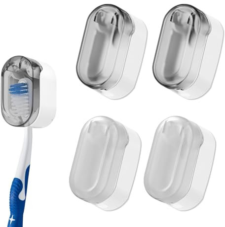 DHSWNNG 4 Stück Zahnbürstenhalter Wand Ohne Bohren Selbstklebender Staubdicht Zahnbürsten Organizer Tragbare Zahnbürste Schutzhülle Halterung für Badezimmer Reisen (Weiß Hellgrau)