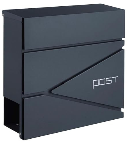 Briefkasten, Briefkasten Anthrazit, Briefkasten Edelstahl, Briefkasten mit Zeitungsfach, Abschließbare Briefkästen mit Schlüssel, Hausbriefkasten mit Zeitungshalter(Black,Small)