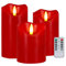 Justup LED-Kerzen, Set von 3 Flackernde Kerzen mit Fernbedienung und Timer, Dimmbare LED Säulen Kerzenlicht Batteriebetrieben, Elektrische Kerzen für Weihnachten Thanksgiving Winter Dekor (Rot)