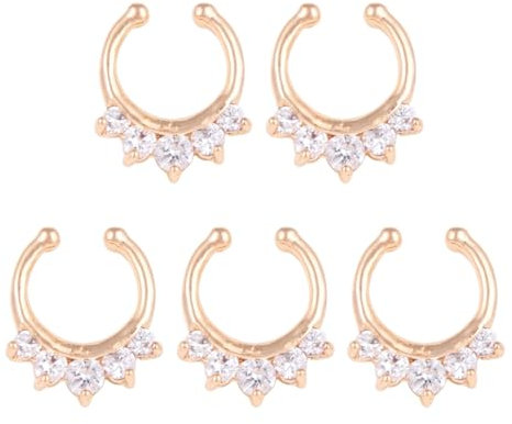 Tolldek 5pcs Edelstahl Piercing Nasenstecker, Gold 1.8MM U Hufeisen Barbell Nose Stud, Piercing Tragus Ring mit Zirkonia, Lippenpiercing Ohrringe für Damen
