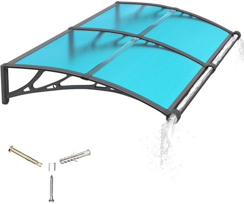 Marquesina para Puerta Exterior 150x100 CM,Tejadillo de Protección con Fregadero de Drenaje contra Lluvia y Rayos UV,Cubierta de Policarbonato para Puertas,Ventanas,Porches,Patios y Terrazas | Toldos de soporte de ABS para exteriores, cubierta para porche delantero al aire libre, patio, protección UV, sol, lluvia